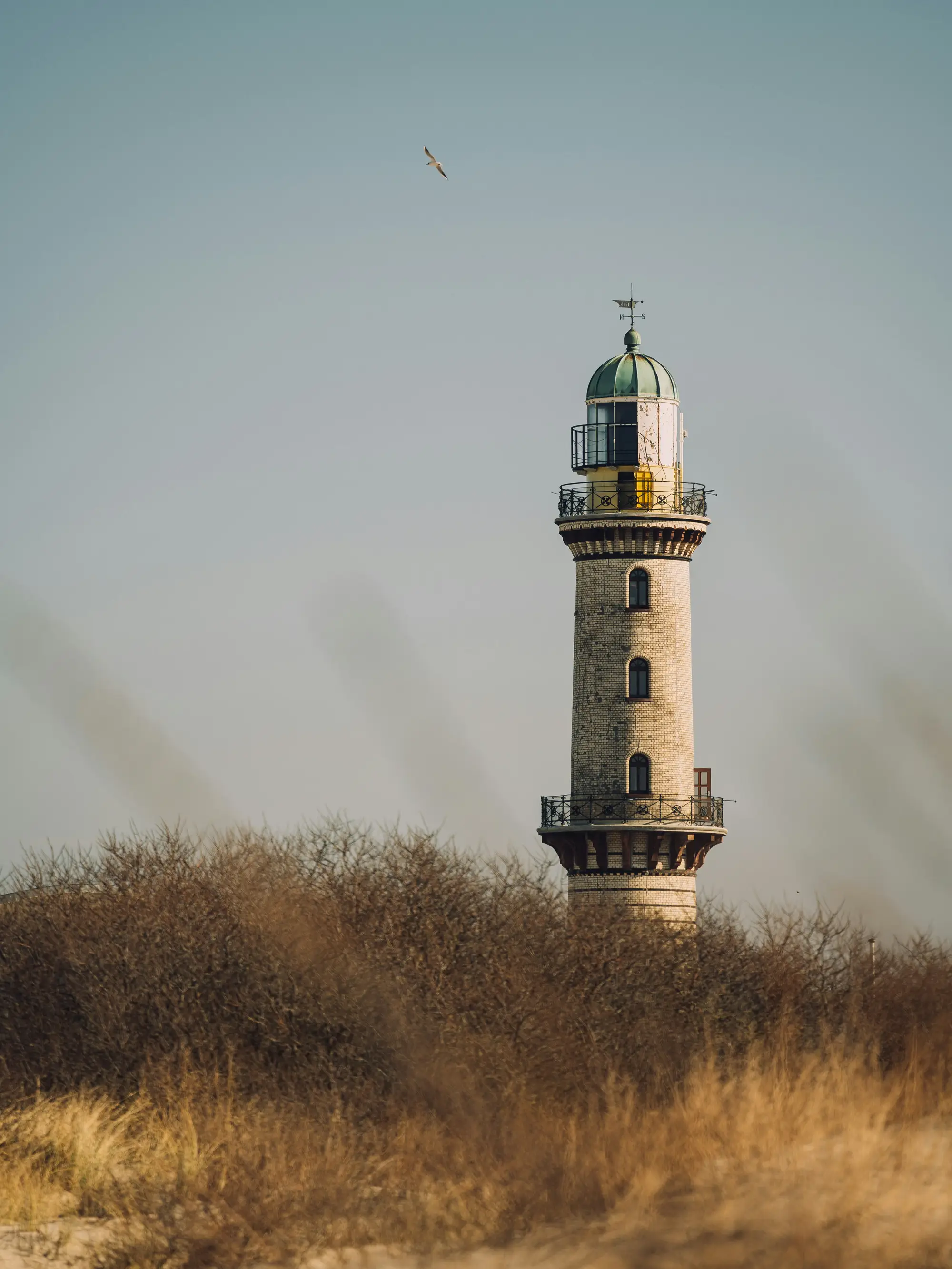 Der Leuchtturm von Warnemünde über dem Dünengras